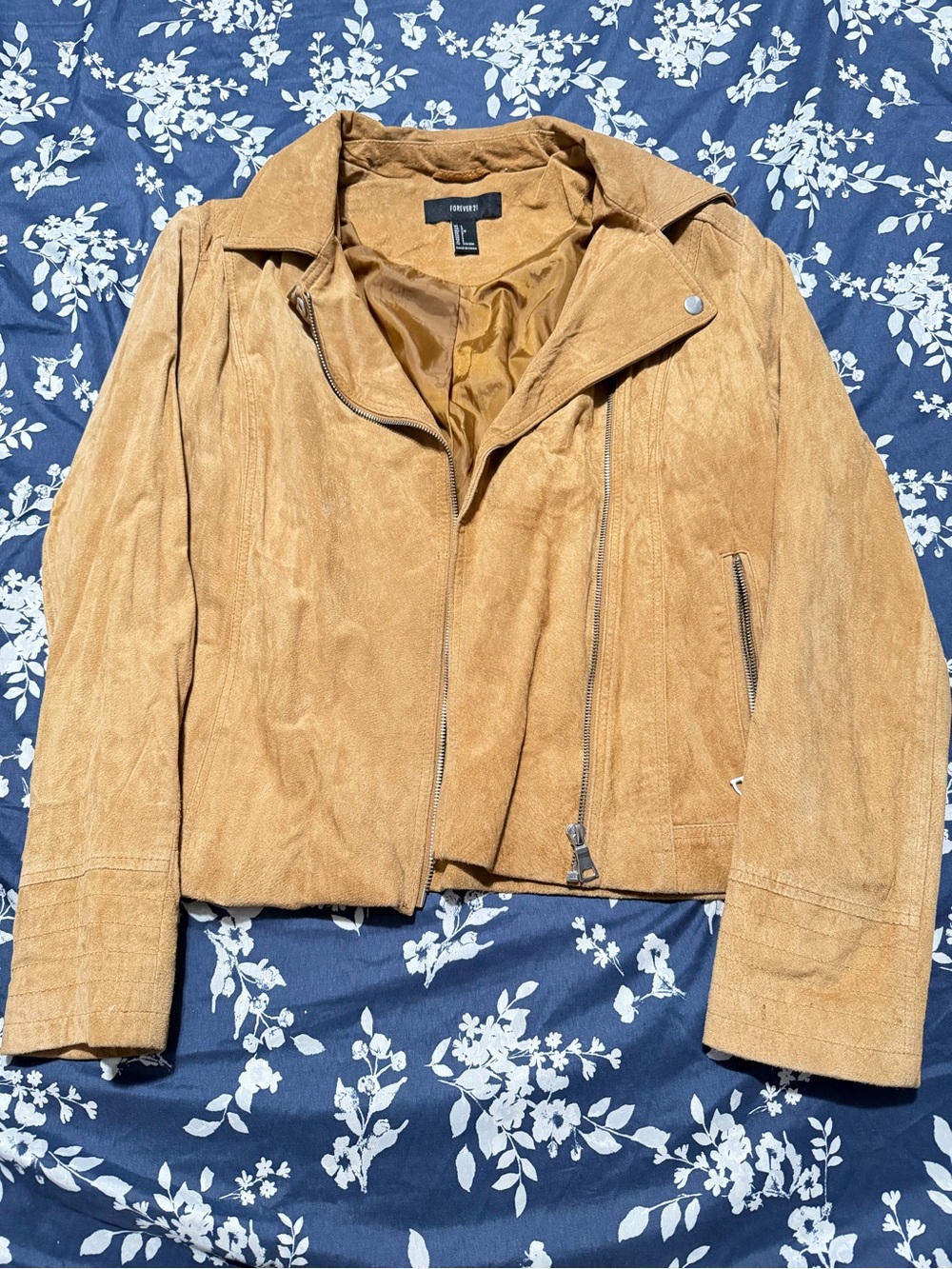 Forever 21 Camel Suede-Look Moto Jacket